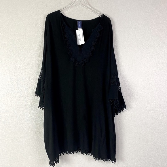 Swimsuits For All Black Embroidered Crinkle Swim Cover Up Size 26/28 - Picture 2 of 10